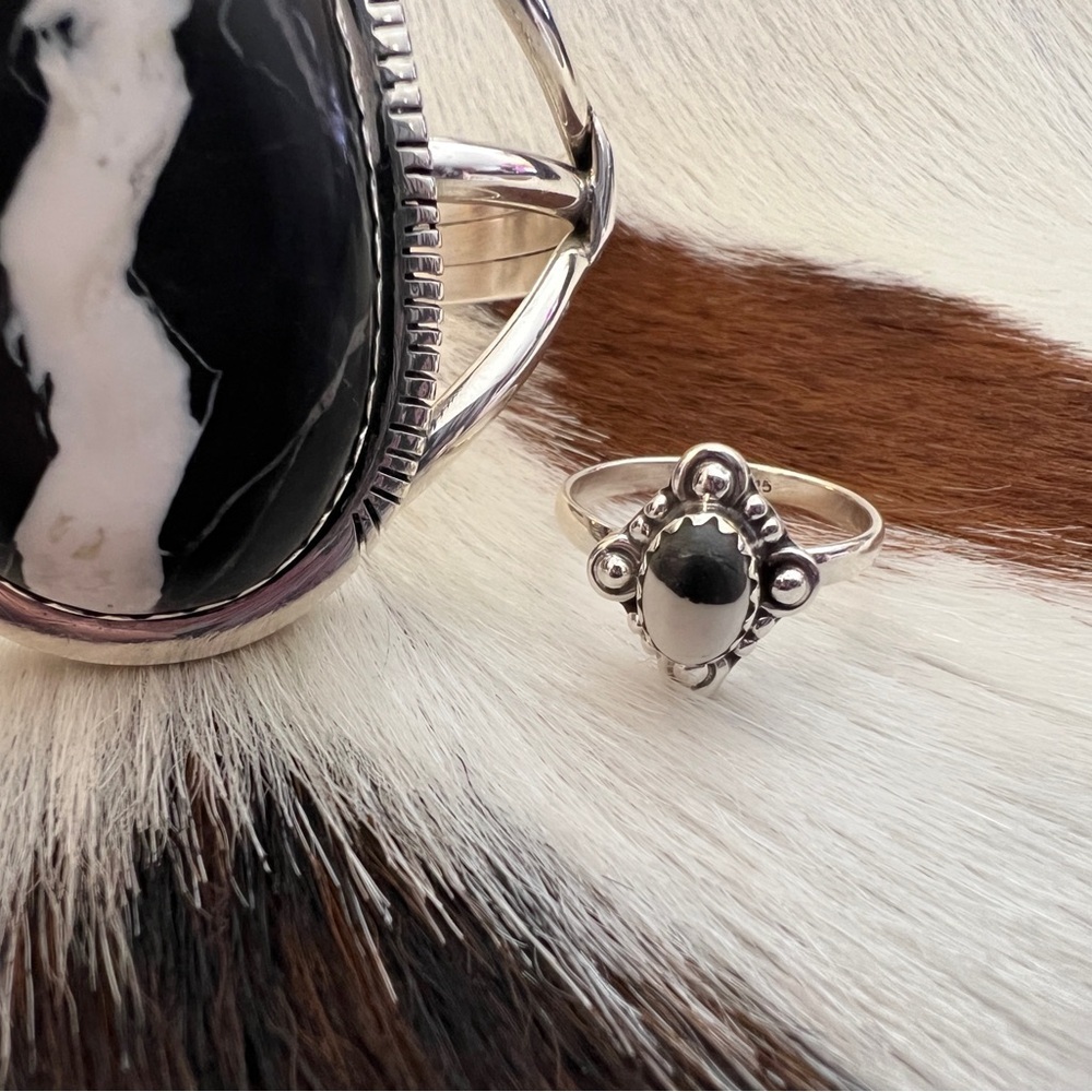 ❤️ White Buffalo Turquoise Oval Ring Sz 6.5 Navajo Southwestern Sterling Silver